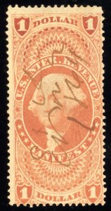 US Scott R72c Used $1.00 Manifest Revenue Red Lot T901 bhmstamps