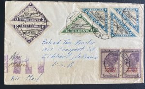 1937 Monrovia Liberia Airmail Cover To Elkhart IN USA Sc#C3C C3E C3F