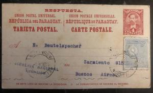1936 Asuncion Paraguay Stationary Postcard Cover to Buenos Aires Argentina