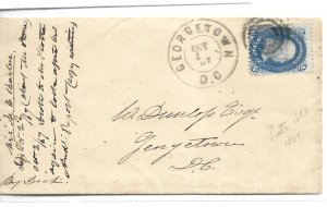 United States Scott 63 1-cent Franklin on 1867 DC cover 
