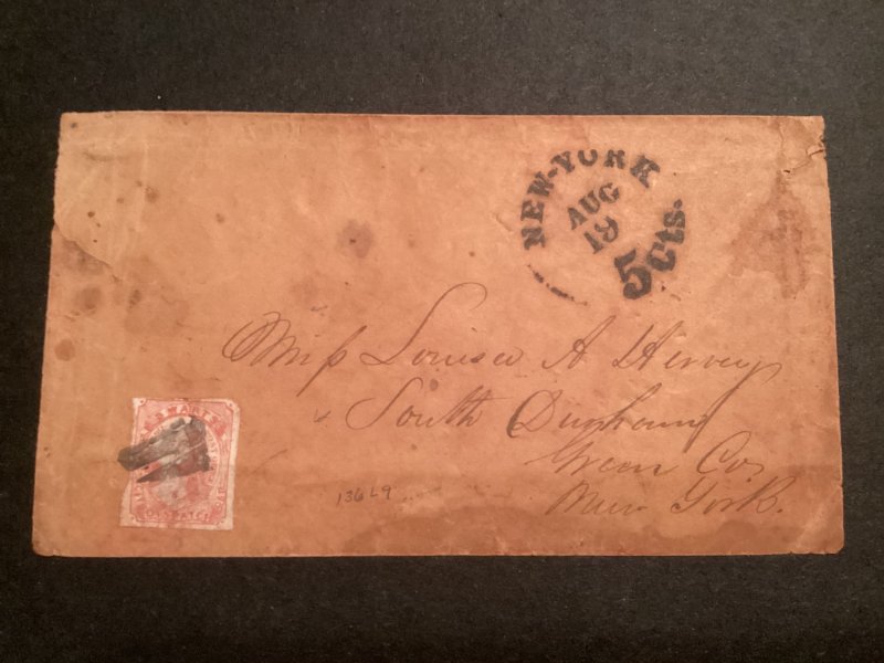US #136L9 Local Swarts City Dispatch tied to cover New York AUG 19 5Cts. CDS