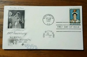 1190 Nursing Centennial FDC Artcraft December 28, 1961 with Anniversary Program* 