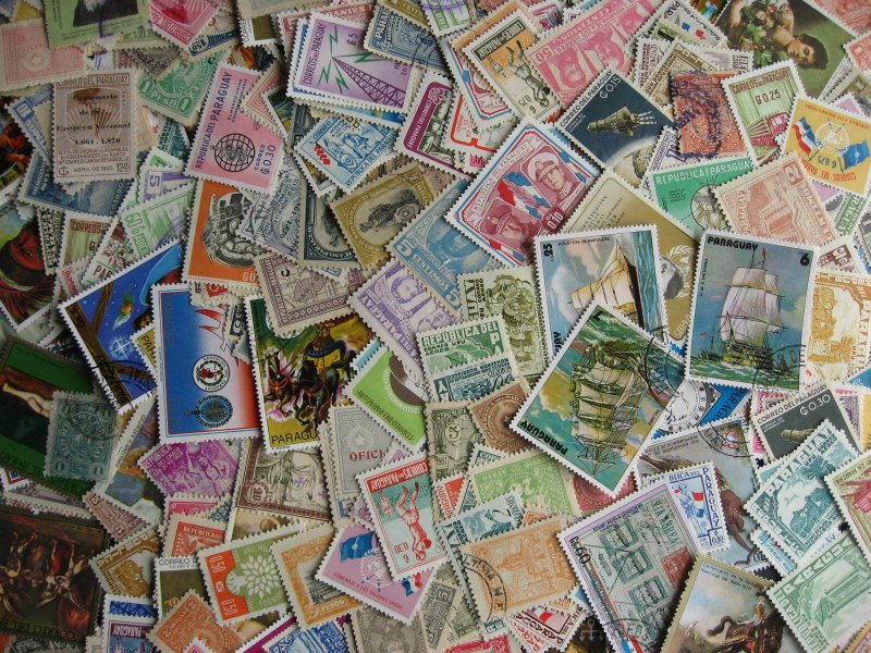 Paraguay scrap pile (duplicates, mixed cond) estimate 350 stamps