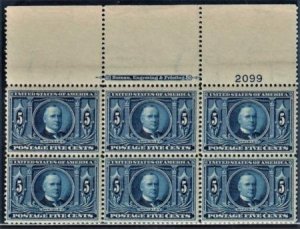 US 326 Early Commemoratives F-VF NH Top Plate Block of 6