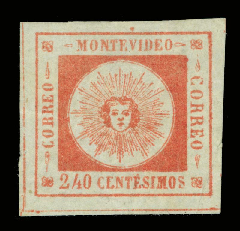 URUGUAY  1859  SUN  240c vermilion  - Pos. 10 -  Sc# 12 mint MH  VF+ stamp