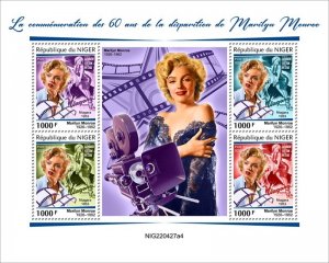 Niger - 2022 Actress Marilyn Monroe - 4 Stamp Sheet - NIG220427a4