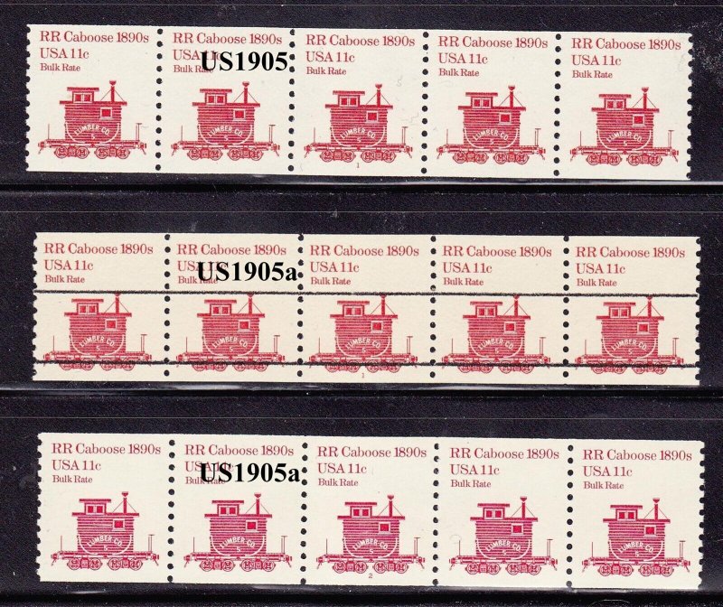 PNC5 11c Caboose US #1905, US #1905a Bulk Rate & Precancel Lot (3) MNH