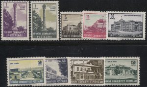 TURKEY 1963  Sc 1568-1577  Mint NH MNH, Set of 9 Buildings & Monuments, cv $22