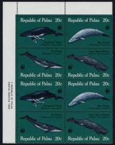 Palau 27a TL Imprint Block of 8 MNH Whales