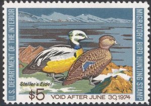 RW40, $5 Stellerr's Eider Federal Duck Stamp VF NH - LOW PRICE!