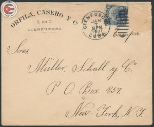 Cuba 1901 Orfila Casero y Ca. of Cienfuegos Cover to NY | CU20383
