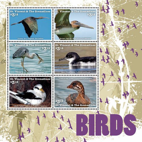 St. Vincent 2015 - Birds, Animals, Pelican, Fauna - Sheet of 6 Stamps - MNH