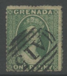 GRENADA Sc#3 1863-71 1p Green Wmk. Small Star Used with Thin