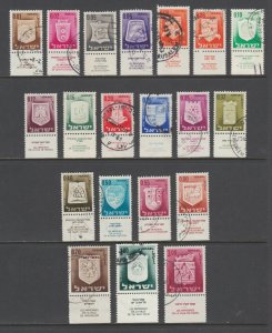 Israel Sc 276-291 used. 1965-69 Town Emblems with Tabs, complete set, F-VF