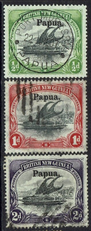 PAPUA 1906 LAKATOI OVERPRINTED LARGE PAPUA ½D 1D AND 2D VERTICAL WMK USED