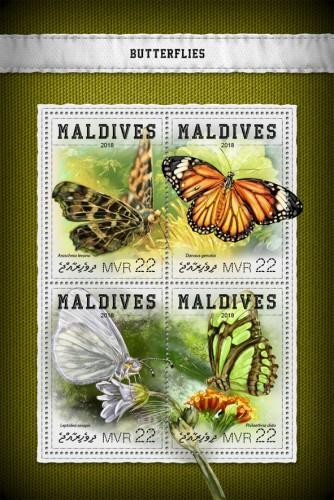 MALDIVES - 2018 - Butterflies - Perf 4v Sheet - MNH