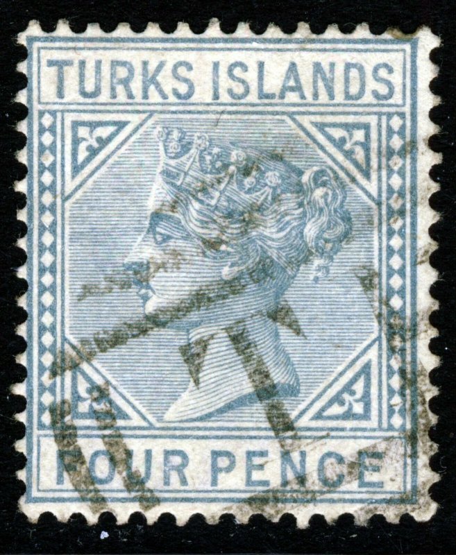 TURKS ISLANDS QV 1881 Four Pence Ultramarine Die I Wmk Crown CA P.14 SG 50 VFU