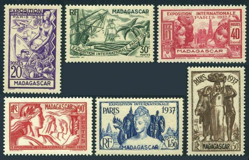 Malagasy 191-196,197,MNH.Mi 240-245,246 Bl.1. Colonial Art Exhibition 1937.