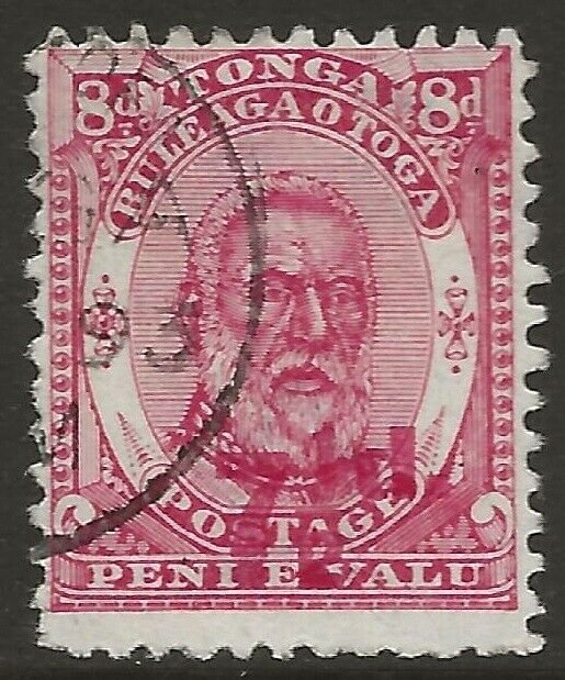 Tonga 1893 King George Surch. 7½d/8d Rose #20 Fine Used CV $85.00