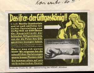 Germany Parole der Woche 48 Anti Chamberlain Poison Gas Karlsruhe 1939 Cover 1h