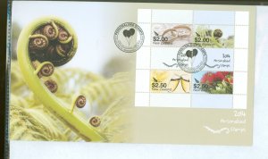 New Zealand 2529 2014 personalized stamps, love + celebration, sheet of 4 + labels, on an unaddressed, cacheted fd cover
