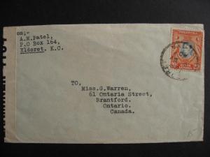 KENYA UGANDA TANGANYIKA 1940 Censored cover to Canada, check it out! 