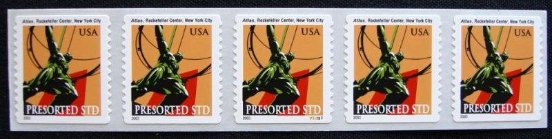 US #3770 MNH PNC/5 #V33333, Atlas Statue, NYC SCV $3.00 