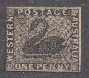 WESTERN AUSTRALIA #1, 1p black, og, LH, clear margtins, VF, signed