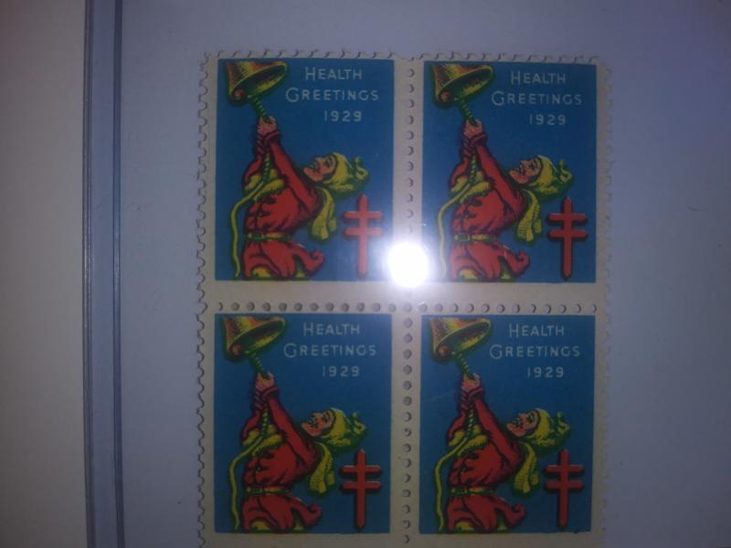 1929 CHRISTMAS SEALS BLOCK OF 4 NEVER HINGED GEMS !! GREAT FIND !!