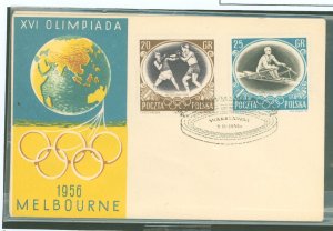 Poland 750-3 Olympics 2 cachets of Melbourne 1956 games 11-2-1956 cancels both unaddressed