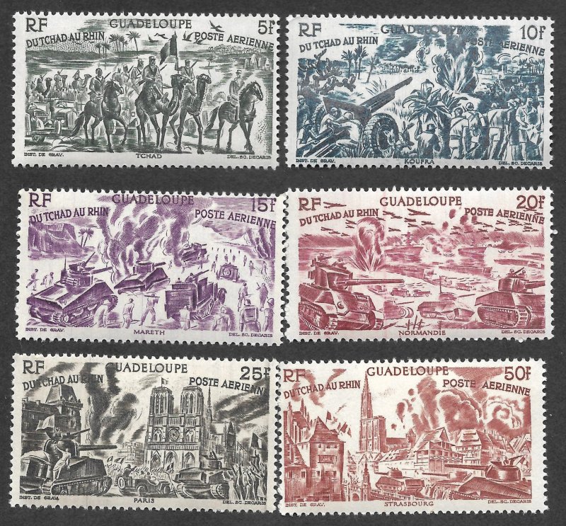 Doyle's_Stamps: French Guadeloupe 1946 Chad to Rhine Set #C4** to #C9**