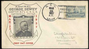 United States First Day Covers #793-23, 1937 4c Navy, Admiral Dewy Chapter ca...