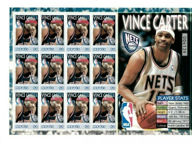 Nevis - 2005 -  NBA Vince Carter  - Sheet of Twelve  - MNH