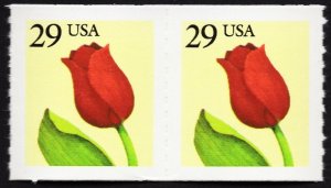 US 2525 MNH VF 29 Cent Flower Coil Pair Roulette Perforation