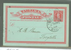 Chile  1909 2c red on greenish blue Valdivia to Tocofella