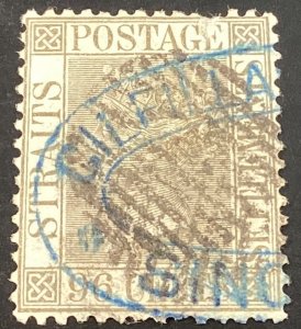 Straits Settlements #18 used 1867 96c olive gray perf missing top right