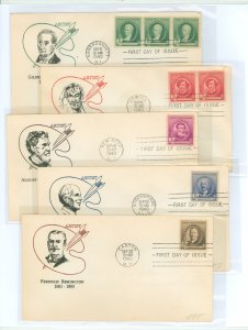 US 884 1940 artists (set of five) part of the famous American series on five first day covers with matching cachet-craft cachets