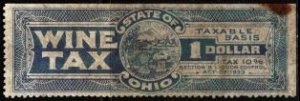 1933 US Revenue State of Ohio 1 Dollar (10%) Wine Tax Used