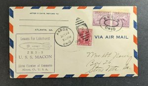 1933 USS Macon Akron Ohio to STone Mountain GA Zeppelin Airship Airmail Cover