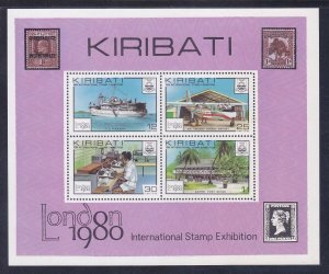 Kiribati 355a (352-55) 1980 Air & Set Transports LONDON 80 Souvenir sheet of 4