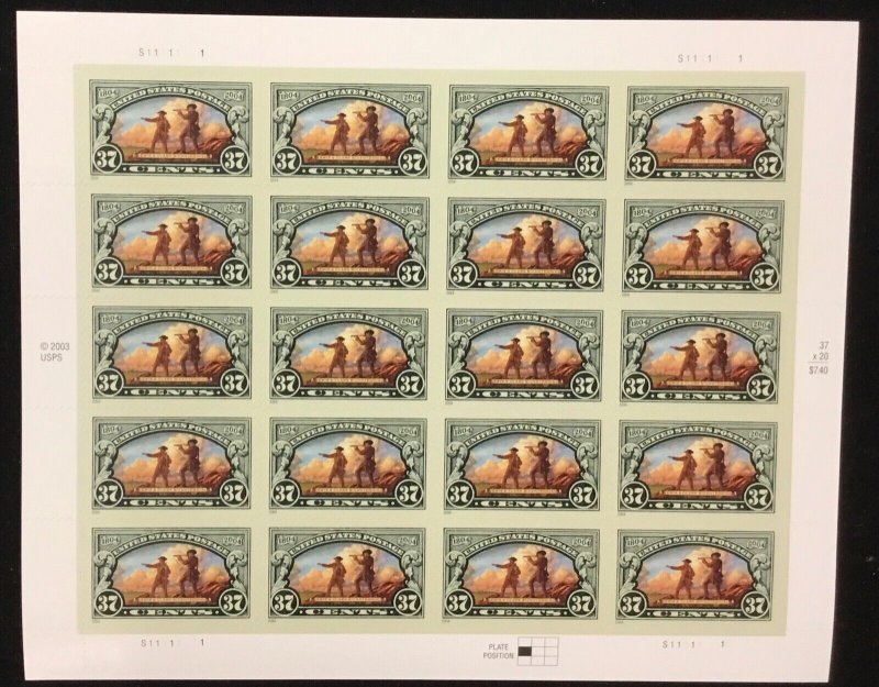3854    Lewis and Clark Expedition   MNH 37 cent sheet of 20 FV $7.40    2004