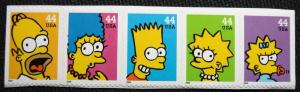 US #4399-4403 MNH Strip of 5, Simpsons, SCV $4.50