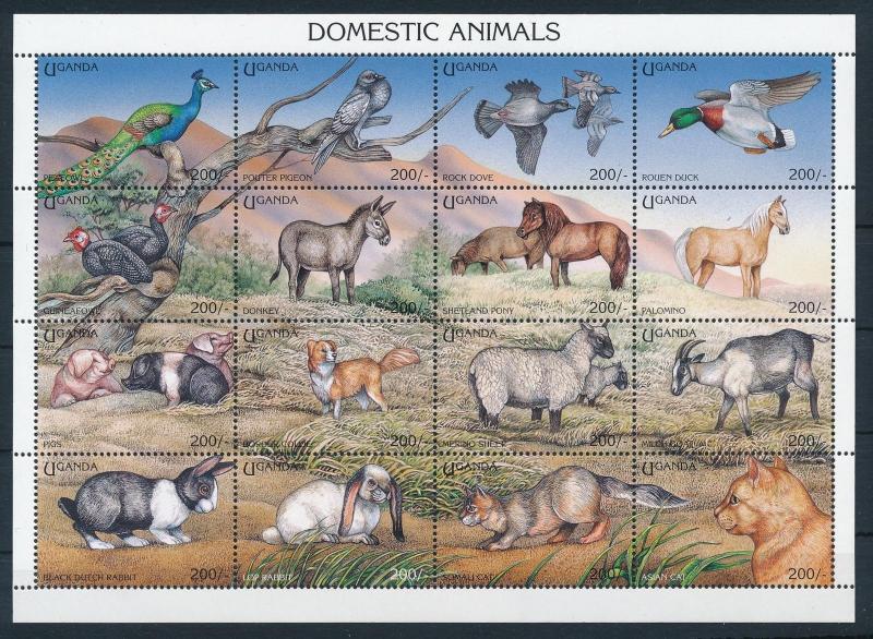 [26156] Uganda 1995  Rabbit Cat Birds Donkey MNH