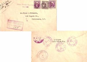 United States Florida Lake Helen Registered 1935 violet double ring  3c Washi...