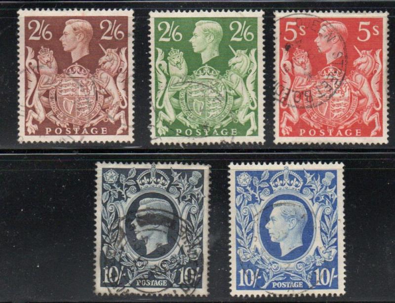 Great Britain Sc 249-251A 1939-42 G VI high value stamps used