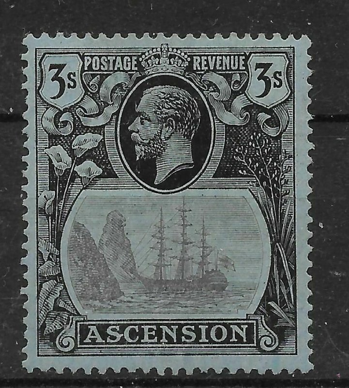 ASCENSION SG20c 1924 3/= GREY-BLACK & BLACK ON BLUE CLEFT ROCK VAR MTD MINT