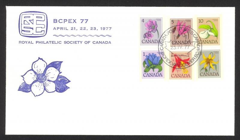 Canada Sc# 705-711 (BCPEX 77 cachet) FDC combo 1977 04.22 Flowers