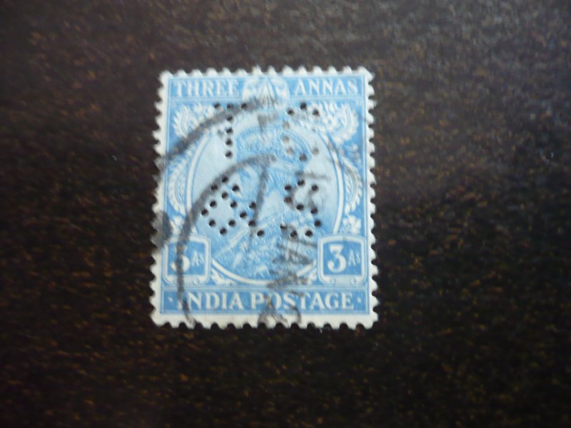 Stamps - India - Scott# 114 - Used Part Set of 1 Perfin Stamp