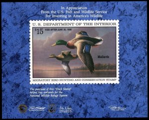 UNITED STATES  1995 DUCK APPRECIATION SOUVENIR CARD MINT NH