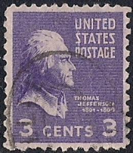 807 3 cent Thomas Jefferson Stamp used VF